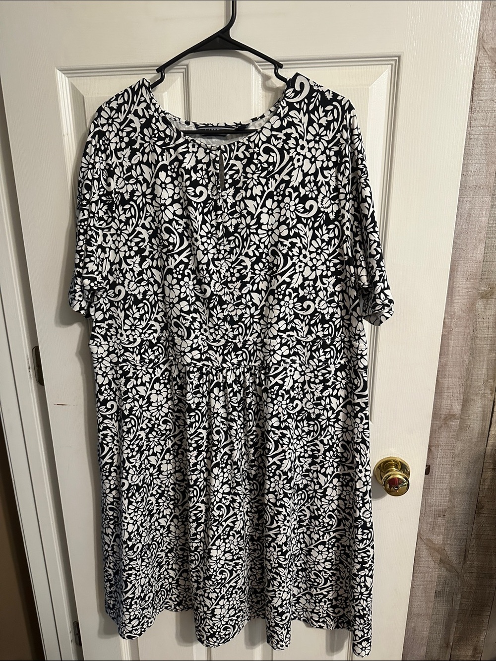 Lands' End Black and White Floral Midi Dress